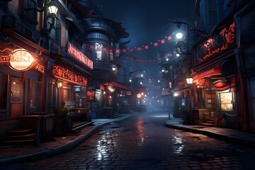 Fototapeta na wymiar Night shot of a street in the old city of Beijing, China