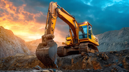 Fototapeta na wymiar Excavator, Heavy Equipment, Dump Truck, Mining, Earth Movers