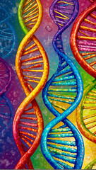 Naklejka premium A stylized view of DNA strands in rainbow colors. AI generated illustration.
