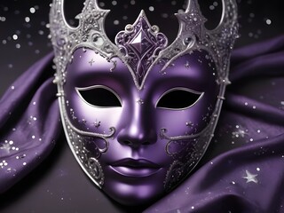 Elegant mask on Purple Satin with Sparkling Diamonds