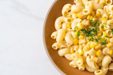 macaroni creamy corn cheese on plate