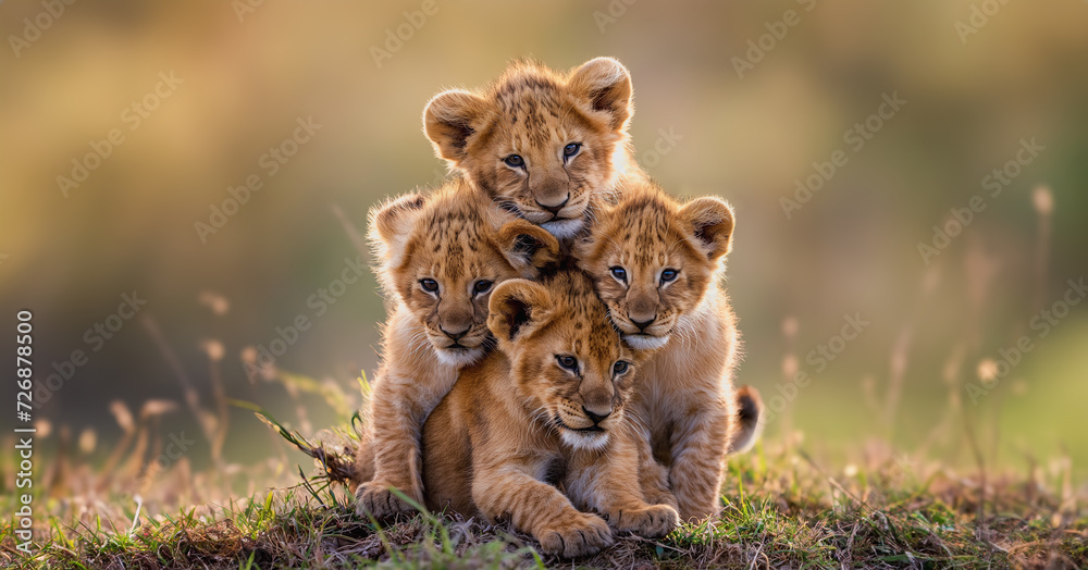 Wall mural lioness Tiger cubs playing, wild animals, nature, beautiful pictures, landscape pictures, background pictures, AI generated pictures