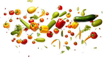Big set falling vegetables and fruits isolated on transparent background,PNG image.