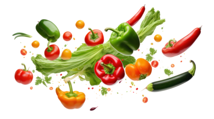 Big set falling vegetables and fruits isolated on transparent background,PNG image.