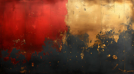 Abstract Painting Featuring Red, Yellow, and Black Background