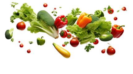 Big set falling vegetables and fruits isolated on transparent background,PNG image.