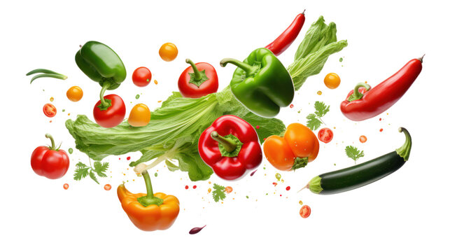 Big set falling vegetables and fruits isolated on transparent background,PNG image.
