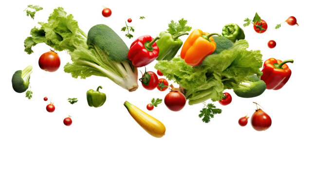Big set falling vegetables and fruits isolated on transparent background,PNG image.