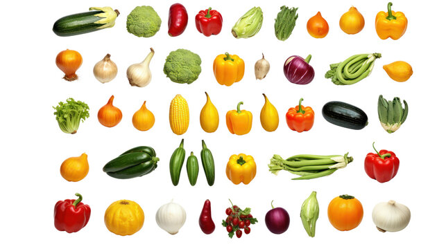 Large set of isolated vegetables isolated on transparent background,PNG image.