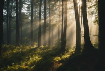 morning beautiful forest a ray light