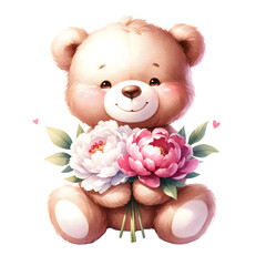 teddy bear with peony flower