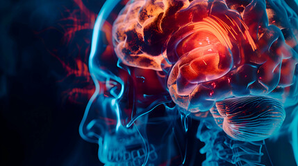 Model of brain. Stroke patient brian damaged affected area revealing. 