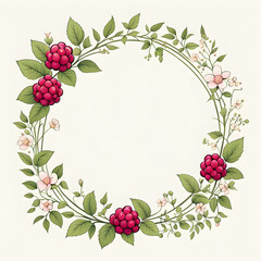 raspberry-floral-frame-minimalist-style-blooms-and-berries-positioned-symmetrically-negative