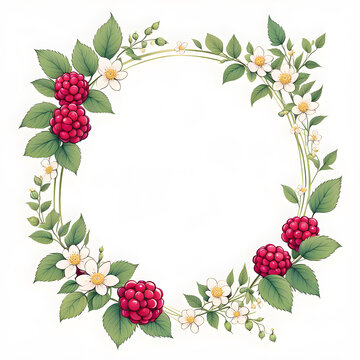 raspberry-floral-frame-minimalist-style-blooms-and-berries-positioned-symmetrically-negative