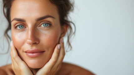 Radiant beauty, skincare perfection on display. Maturity embraced with elegance on a pristine white canvas. #BeautyConcept #SkincareGlow