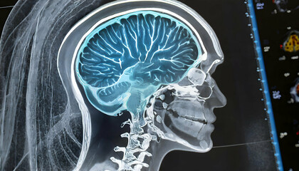 X ray image of human brain illustration.