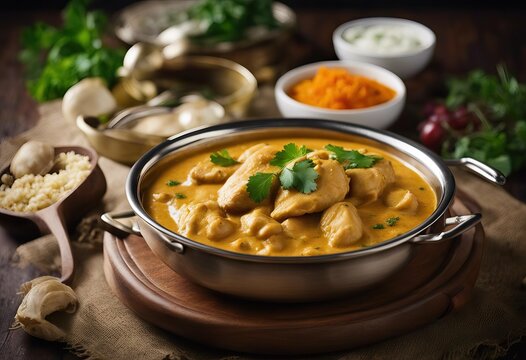 braised sh spices thick gravy consisting Korma meat vegetables Korma stock Asia yogurt produce Chicken isolated water sauce background South originating