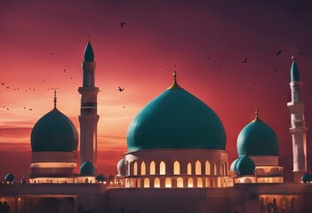 background Mubarak dome sky Eid masjid mosque red celebrate words