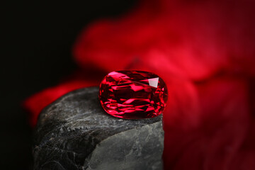 Red Heart-Shaped Diamond Amidst Black Background, a Symbol of Love, Valentine, and Precious...