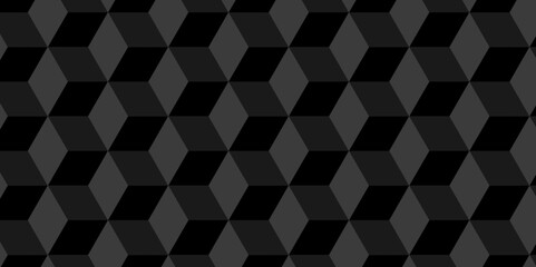 Fototapeta premium Black and gray seamless pattern Abstract cubes geometric tile and mosaic wall or grid backdrop hexagon technology. Black and gray geometric block cube structure backdrop grid triangle background.