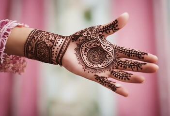pink henna hand beautiful tattoo wrist background - obrazy, fototapety, plakaty