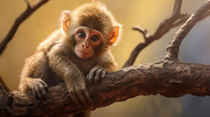 Realistic photo Close Up of Monkey on Tree Branch. generative ai