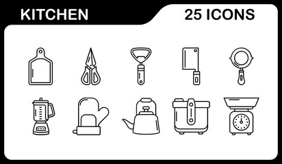 a set of icons for kitchen and cooking equipment