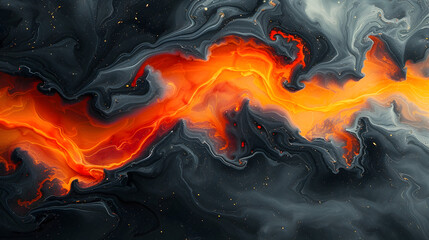 A Painting of a Black and Orange Swirl