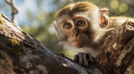 Realistic photo Close Up of Monkey on Tree Branch. generative ai