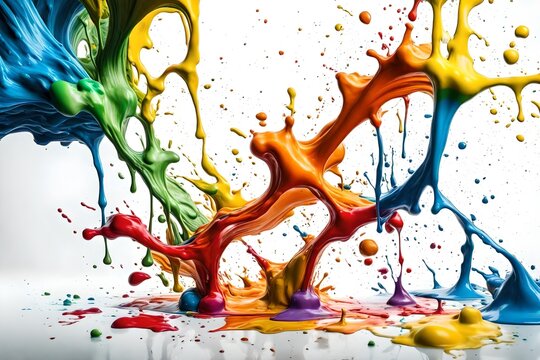 Colorful paint splashing on white
