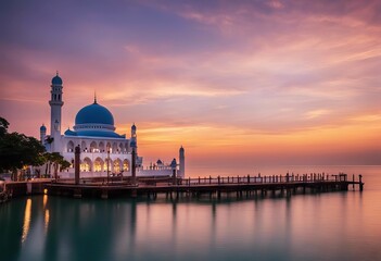 Fototapeta na wymiar mosque Mosque Malacca 2017Numbers sunrise Muslim praying Strait moth Ramadan increasing Malaysia Amazing blue this hour month Malacca