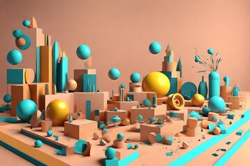 Geometric composition of different objects, 3D illustration