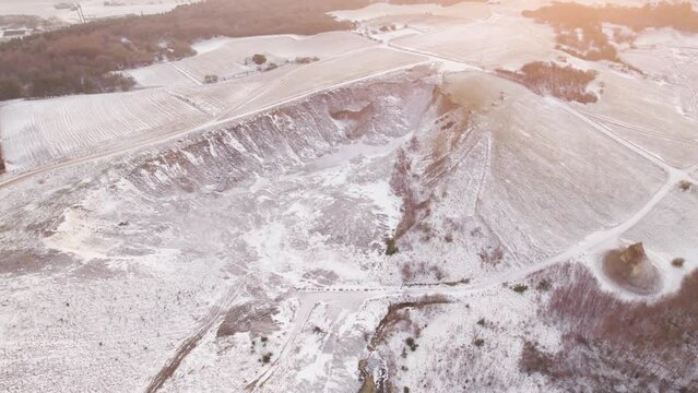Famous Moler (Mo-Clay) Quarry on Fur Island In Denmark At Sunset - Aerial Drone Shot