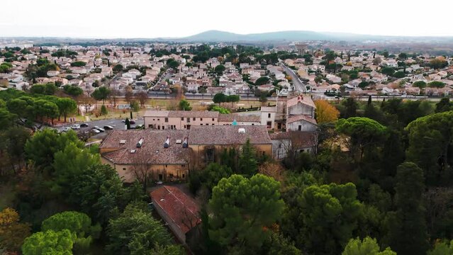 Aerial establishing shot of the Chai du Terral in St Jean de Vedas