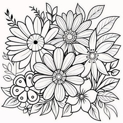 Floral coloring book pages for children and adults 