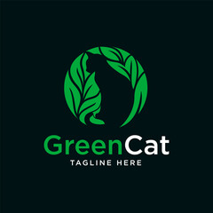 GREEN CAT LOGO DESIGNS VECTOR ILLUSTRATIONS