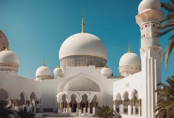 Foto op Plexiglas Architecture Allah Uae Mubarak Istanbul Greeting Namaz Arabia Arab Dome Emirates Islamic Arab Grand Masjid Background Islam Muhammad Building Mosque Sheikh Eid Turkish Ramadan Sky God Blue © akkash jpg