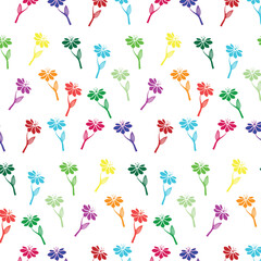 Fototapeta na wymiar Colorful Flower Design Seamless Pattern. Cute floral pattern with colorful flowers. Amazing seamless floral pattern with colorful flowers and leaves on a white background.