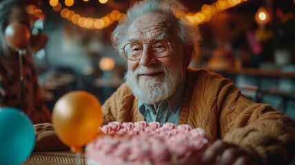 Obraz premium Senior elderly man celebrating his birthday