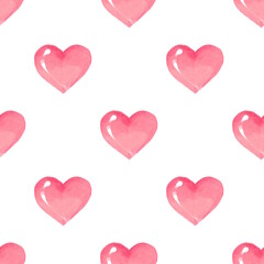 Pink hearts seamless background. Watercolor heart pattern.
