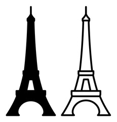 Eiffel tower icon vector in silhouette and outline