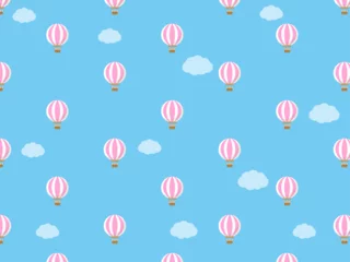 Papier Peint photo Montgolfière 空を飛ぶう飛ぶピンクの気球の模様のかわいいベクター素材。旅行やレジャーの楽しいイメージの壁紙は、ビジネスやチラシの背景にも活躍できるデザイン