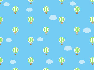 空を飛ぶう飛ぶ黄緑色の気球の模様のかわいいベクター素材。旅行やレジャーの楽しいイメージの壁紙は、ビジネスやチラシの背景にも活躍できるデザイン