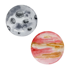 Watercolor planets set, space