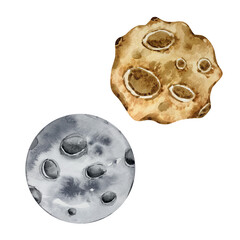 Watercolor planets set, space