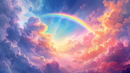 Neon Rainbow In The Clouds background illustration.