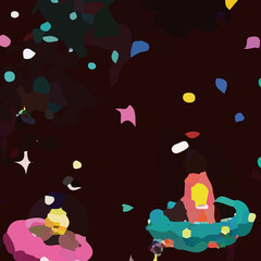 Watercolor and various flowers, space, chrysanthemum, and animal beauty in the universe