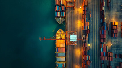 Overhead view of the shipping port Transportation and logistics industry concepts - obrazy, fototapety, plakaty
