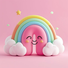 A cheerful rainbow with vibrant colors, soft pastel colors, 3d icon clay render.