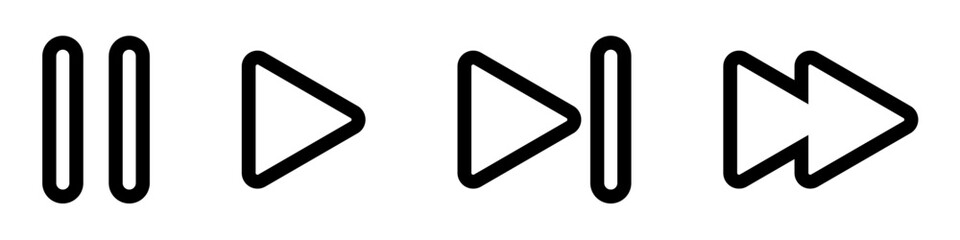 vector of pause, play and skip button icons for music and video - obrazy, fototapety, plakaty